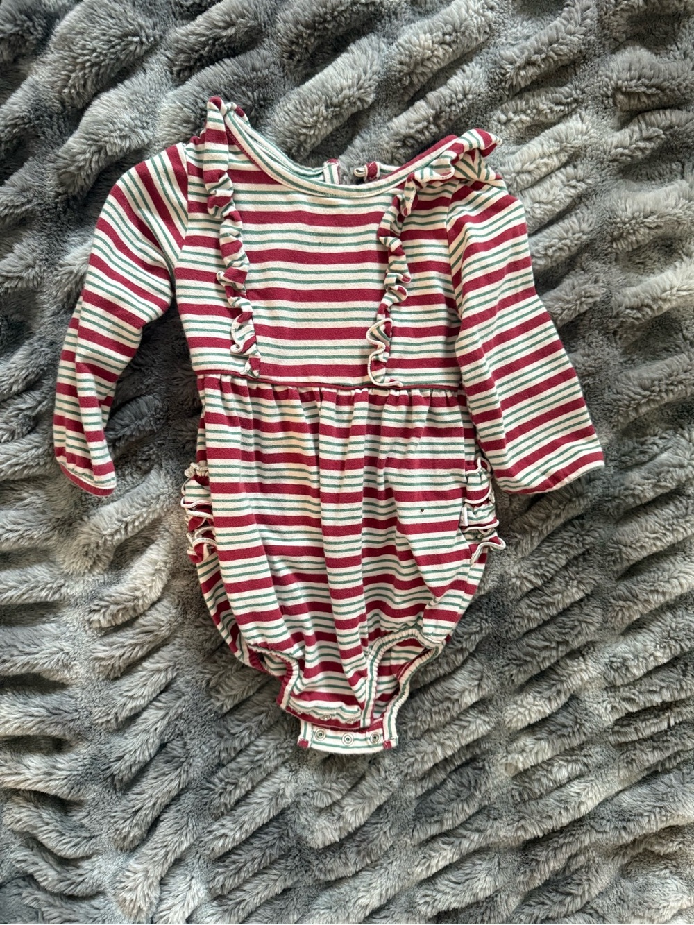 Striped Ruffle Baby Romper in Red & Cream